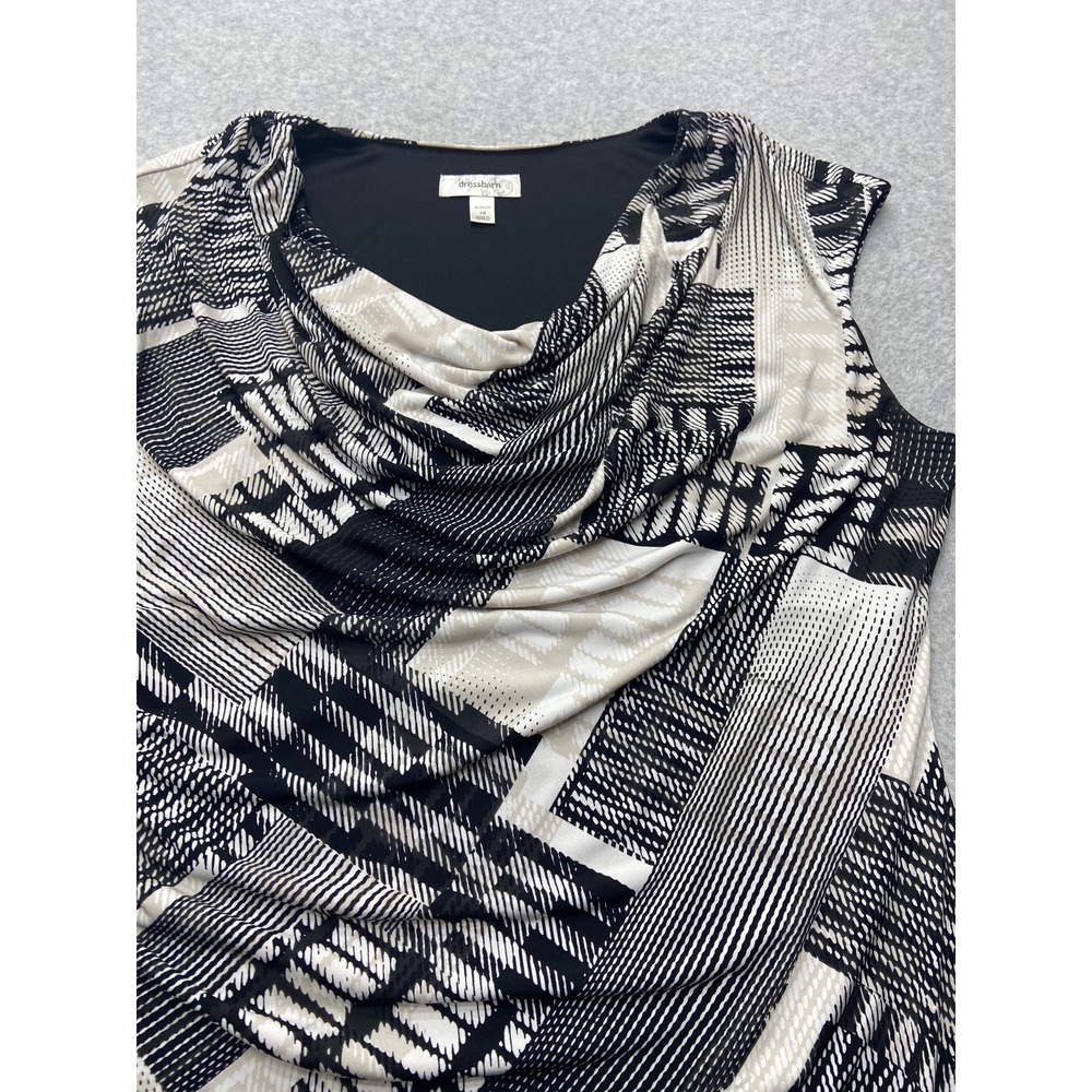 Dressbarn Dress Womens 18 Black White Geometric Print Cowl Neck Sleeveless Lined - Picture 5 of 14